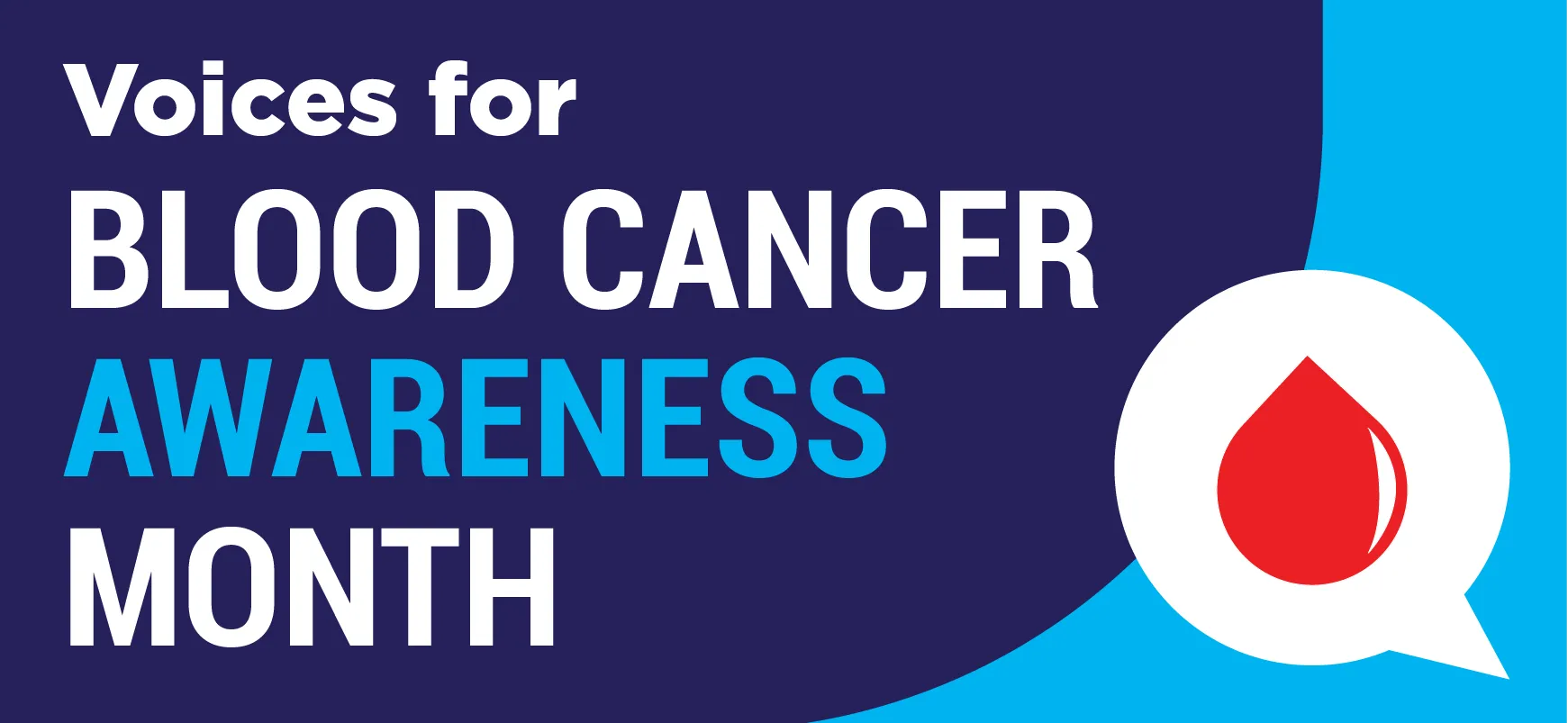 Graphic saying "Voices for Blood Cancer Awareness Month" with blood drop icon
