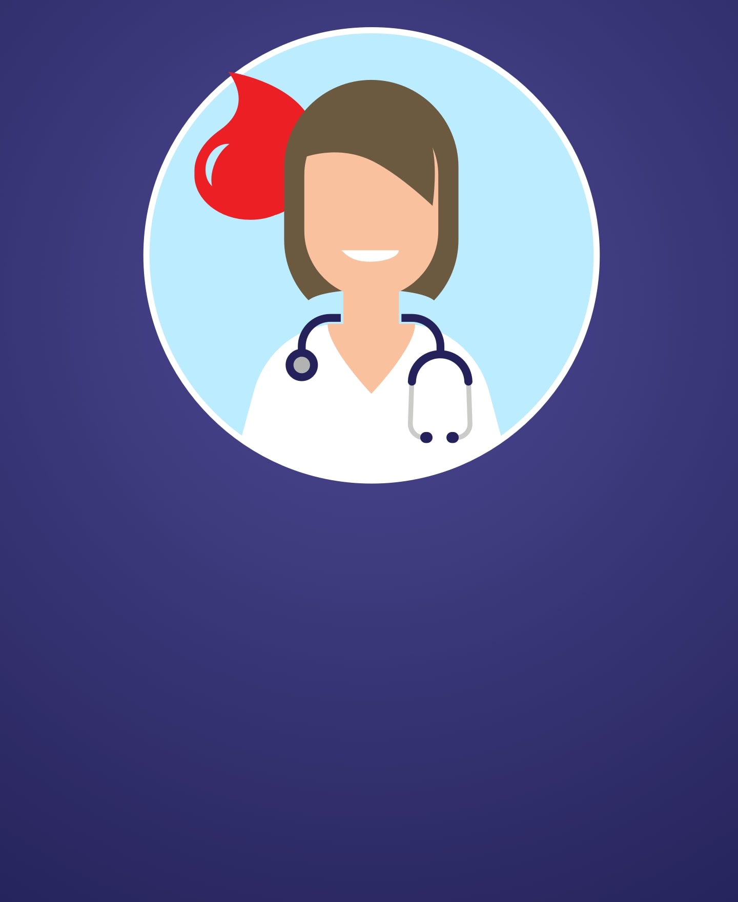 Woman doctor icon with blood droplet next to her