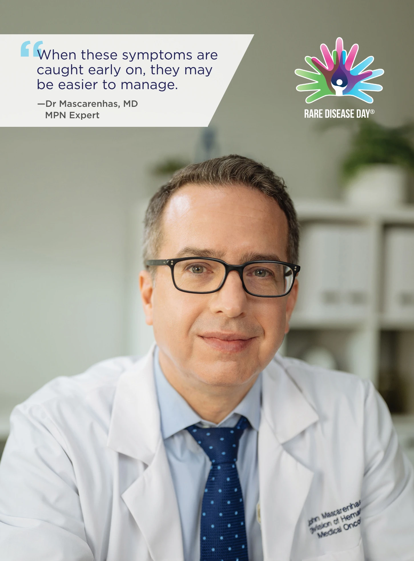 Rare Disease Day logo image of Dr Mascarenhas linking to 2025 Rare Disease Day blog post