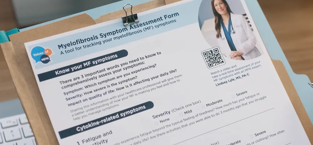 Close up of the MF Symptom Assessment Form with a link to Download